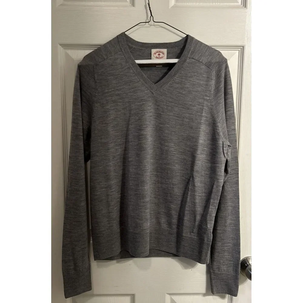 Brooks Brothers Red Fleece Sweater Mens Medium‎ Gray Merino Grunge Preppy